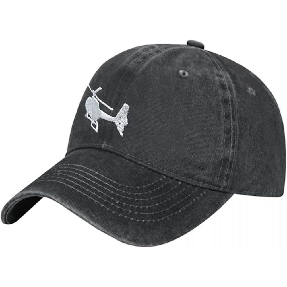 Unisex Black Cotton Helicopter Embroidered Adjustable Buckle Baseball Cap - Picture 2 of 4